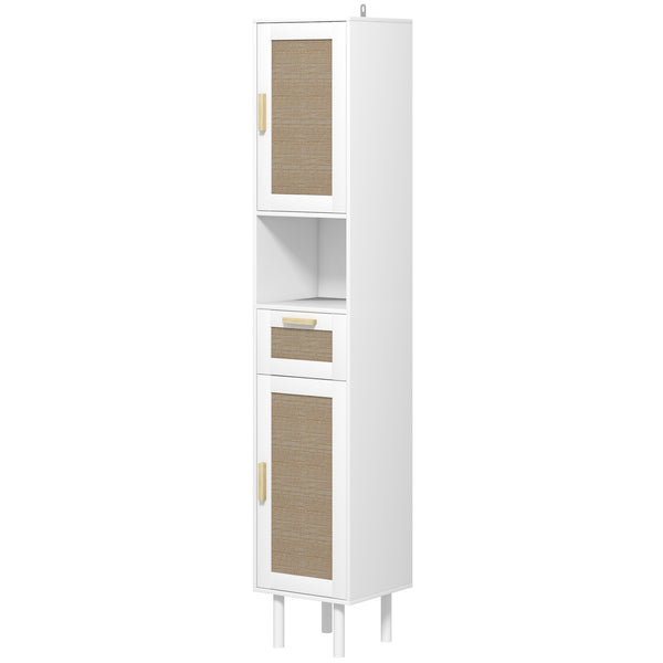 Homcom 67" Tall Bathroom Storage Cabinet Freestanding Narrow Cabinet With Rattan Doors White