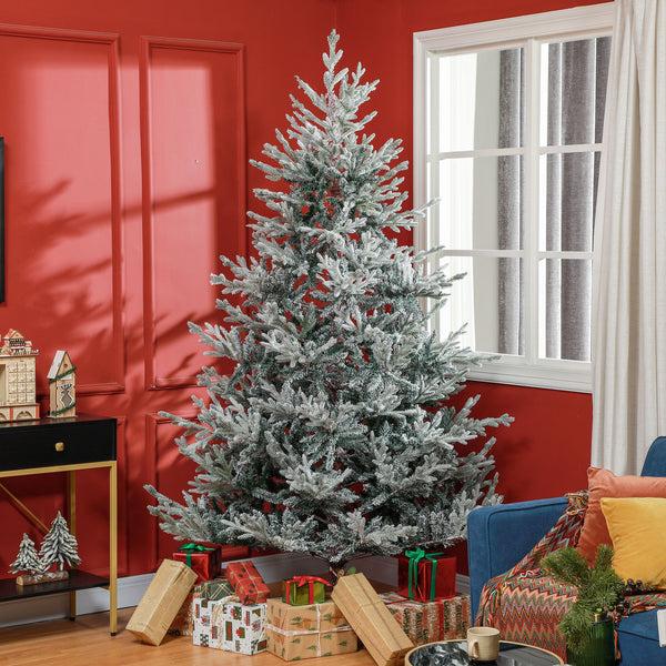Homcom 7.5 Ft Artificial Nordic Pine Christmas Tree With Snow Easy Assembly Hinged Xmas Tree