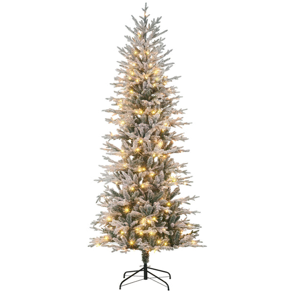 Homcom 7.5' Pre Lit Flocked Christmas Tree With Snow Branches Auto Open Extra Bulb