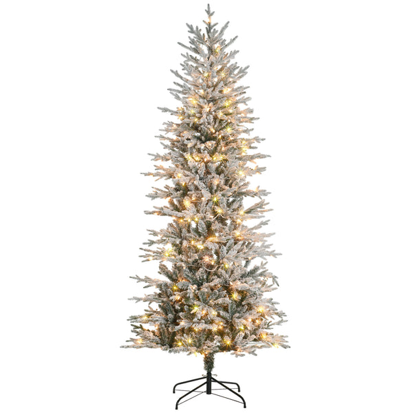 Homcom 7.5' Pre Lit Flocked Christmas Tree With Snow Branches Auto Open Extra Bulb