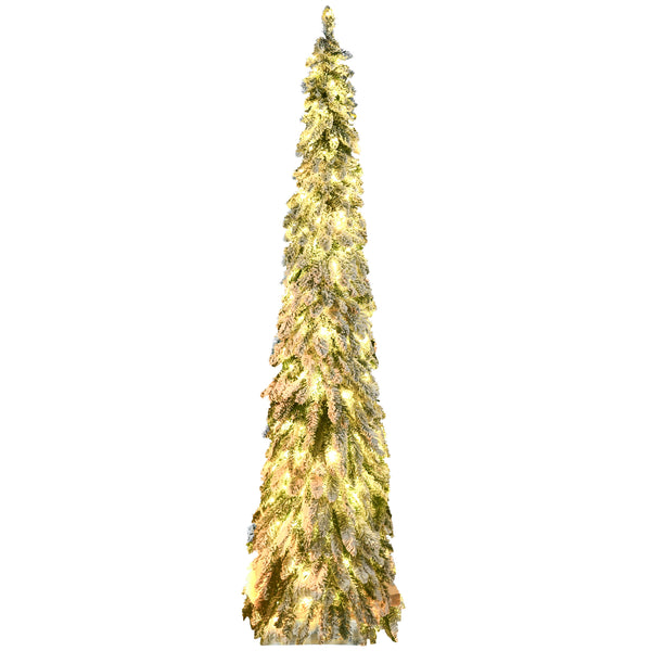 Homcom 7' Slim Frosted Christmas Trees W/ Warm White Or Colorful LED Lights Downswept Shape
