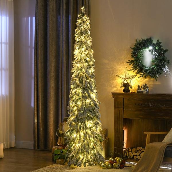 Homcom 7' Slim Frosted Christmas Trees W/ Warm White Or Colorful LED Lights Downswept Shape