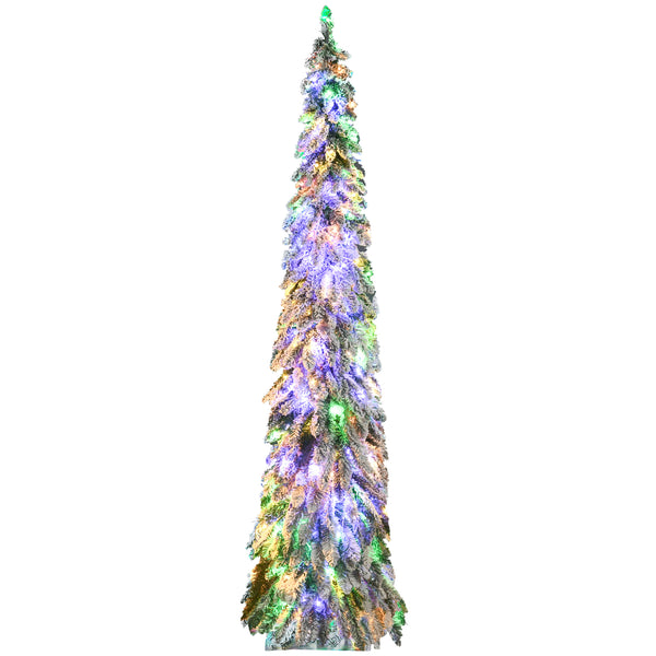 homcom 7' Slim Frosted Christmas Trees w/ Warm White or Colorful LED Lights Downswept Shape