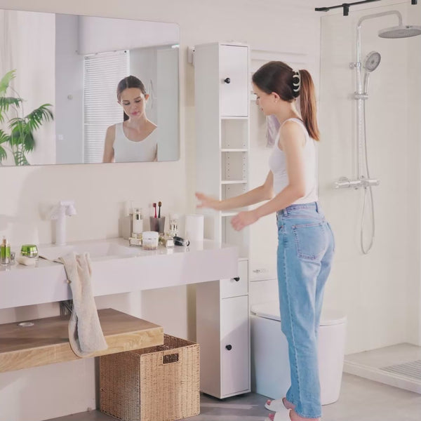 Homcom 71" Tall Bathroom Storage Cabinet Narrow Toilet Paper Cabinet White