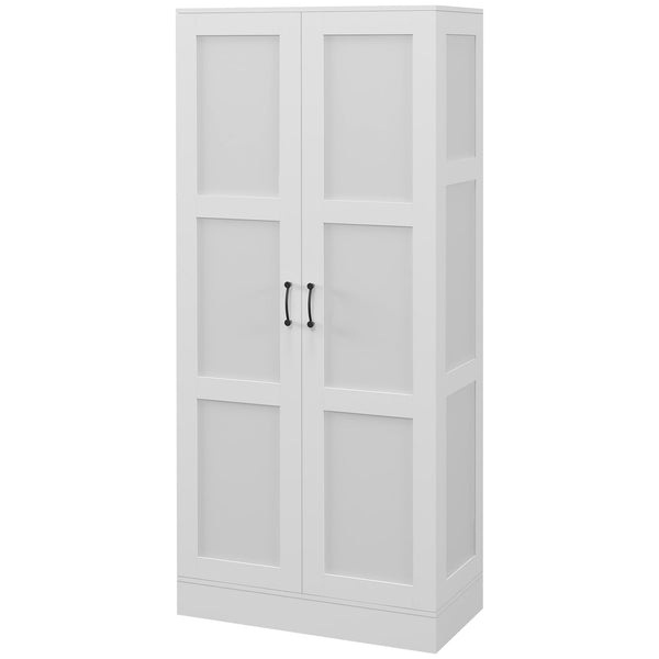 Homcom 71" Tall Storage Cabinet With Movable Shelves Modern Pantry Cupboard White