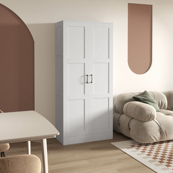 Homcom 71" Tall Storage Cabinet With Movable Shelves Modern Pantry Cupboard White