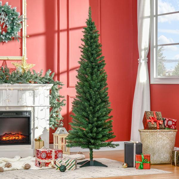 Homcom 7ft Pencil Christmas Tree With 499 Realistic Branch Tips & Plastic Stand Green