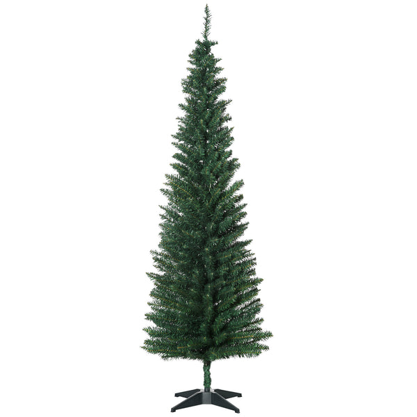 homcom 7ft Pencil Christmas Tree with 499 Realistic Branch Tips & Plastic Stand Green