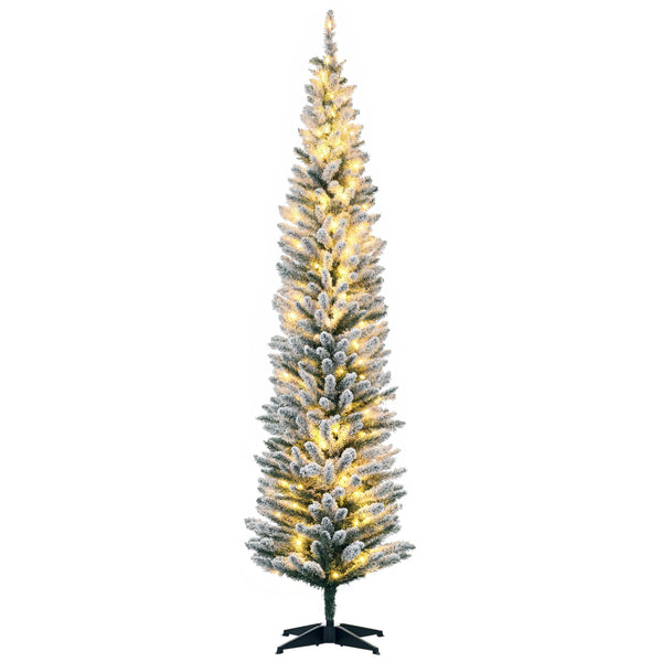 Homcom 7ft Slim Artificial Pencil Christmas Tree With Realistic Branches & Warm White LEDs Green