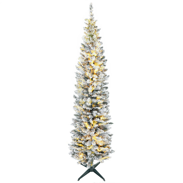 Homcom 7ft Slim Artificial Pencil Christmas Tree With Realistic Branches & Warm White LEDs Green