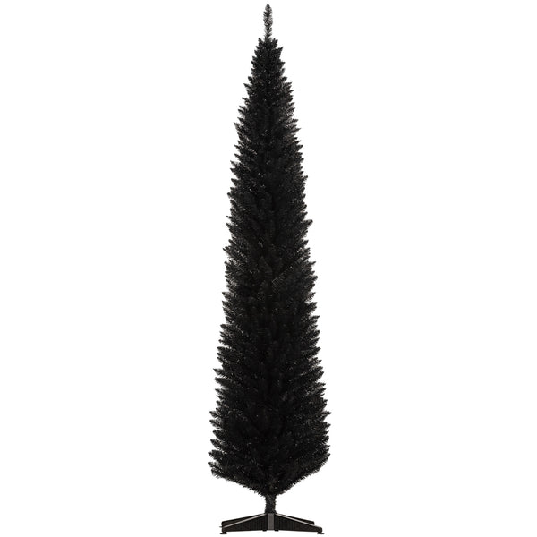 Homcom 8ft Pencil Artificial Christmas Tree With Realistic Branches 618 Tips Plastic Base Black