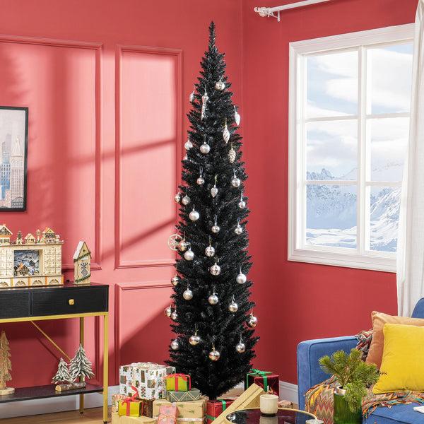 Homcom 8ft Pencil Artificial Christmas Tree With Realistic Branches 618 Tips Plastic Base Black