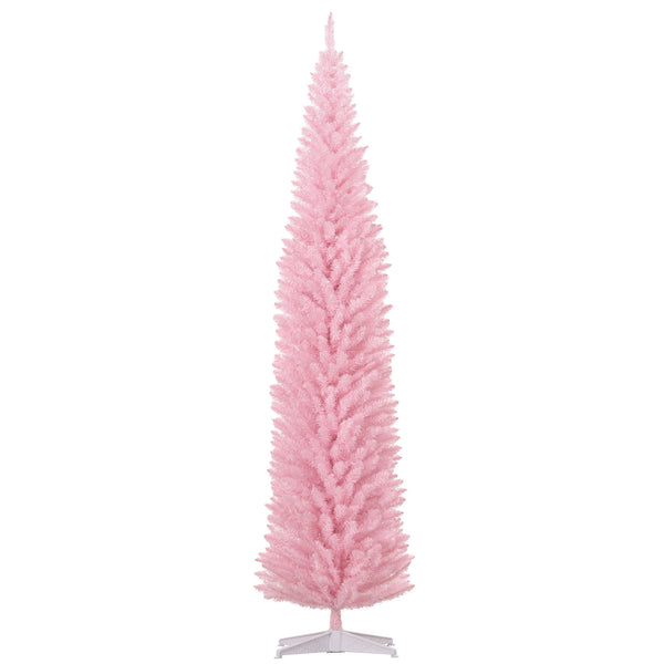 Homcom 8ft Pencil Artificial Christmas Tree With Realistic Branches 618 Tips Plastic Base Pink