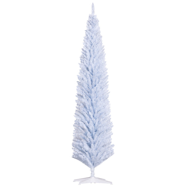 Homcom 8ft Pencil Artificial Christmas Tree With Realistic Branches 618 Tips Plastic Base White