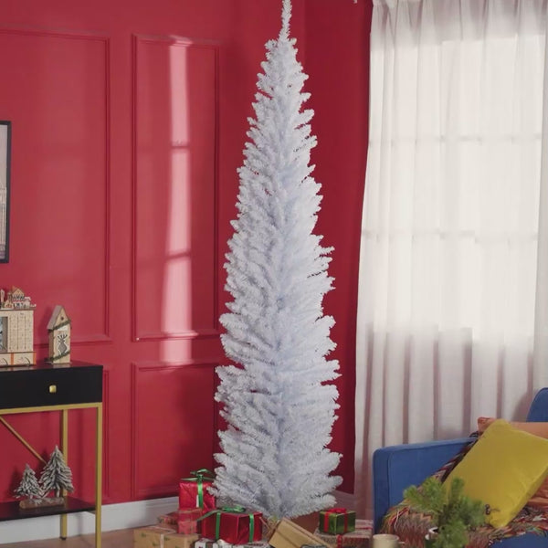Homcom 8ft Pencil Artificial Christmas Tree With Realistic Branches 618 Tips Plastic Base White