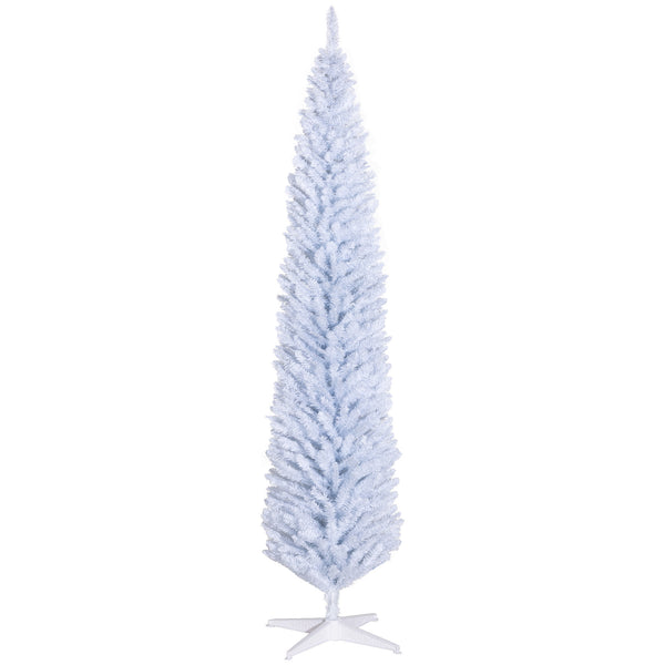 homcom 8ft Pencil Artificial Christmas Tree with Realistic Branches 618 Tips Plastic Base White