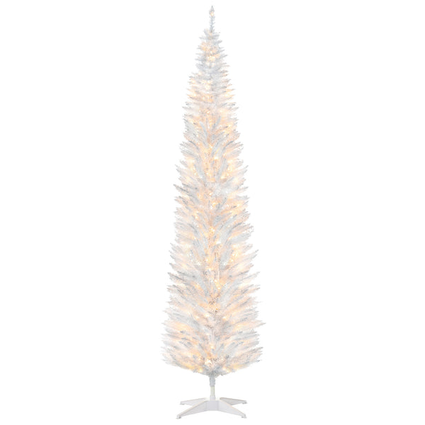 Homcom 8ft Slim Artificial Pencil Christmas Tree With Realistic Branches & Warm White LEDs White