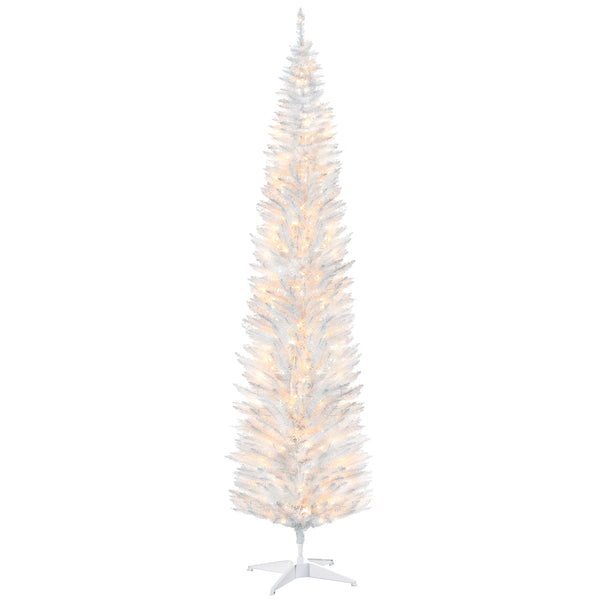 homcom 8ft Slim Artificial Pencil Christmas Tree with Realistic Branches & Warm White LEDs White