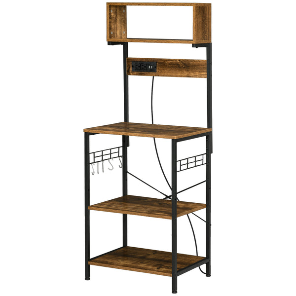 Homcom Baker's Rack With Power Outlet USB Charger Microwave Stand Brown