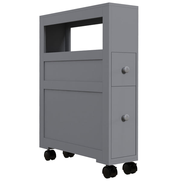homcom Bathroom Floor Organizer Narrow Storage Cabinet w/ Drawers & Rolling Wheels Gray
