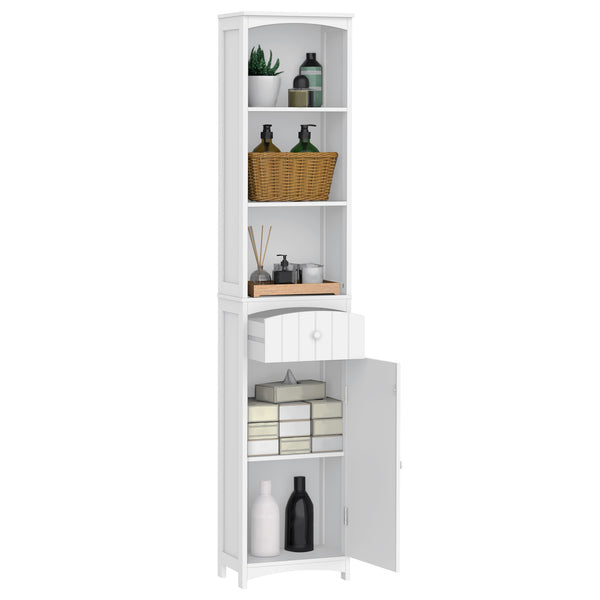 Homcom Bathroom Storage Cabinet Tall Linen Tower With 3 Tier Shelves And Drawer White