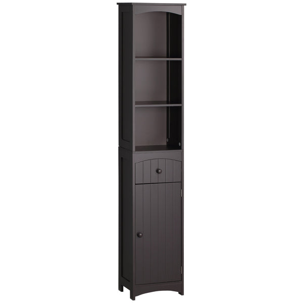 homcom Bathroom Storage Cabinet Tall Linen Tower with 3 Tier Shelves and Drawer Brown