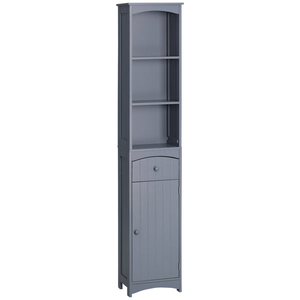 homcom Bathroom Storage Cabinet Tall Linen Tower with 3 Tier Shelves and Drawer Grey