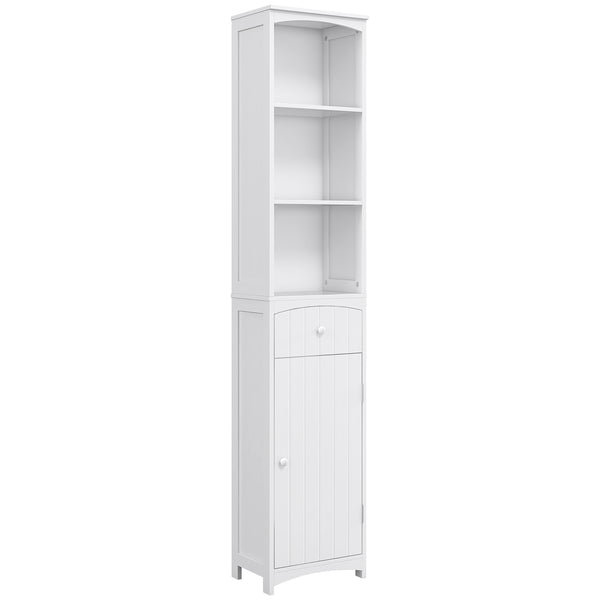 homcom Bathroom Storage Cabinet Tall Linen Tower with 3 Tier Shelves and Drawer White