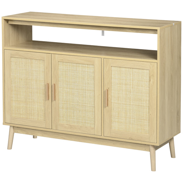 Homcom Boho Sideboard Buffet Cabinet With Rattan Doors Natural