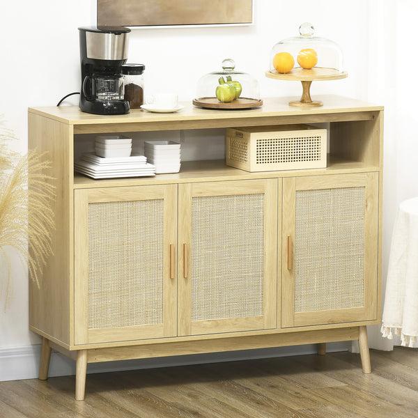 Homcom Boho Sideboard Buffet Cabinet With Rattan Doors Natural