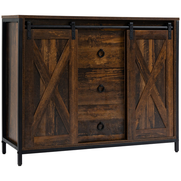 homcom Buffet Cabinet Kitchen Sideboard with Sliding Barn Doors Brown
