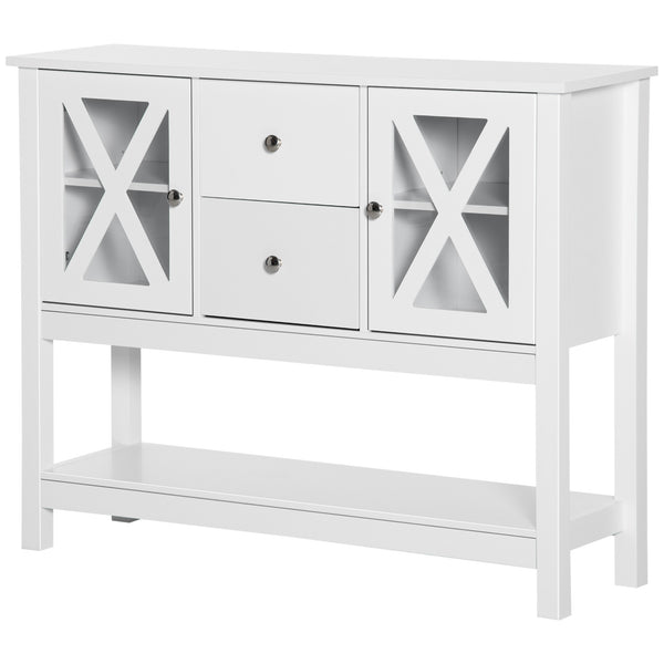 Homcom Coffee Bar Cabinet Sideboard Buffet With Storage Drawers And Glass Door White