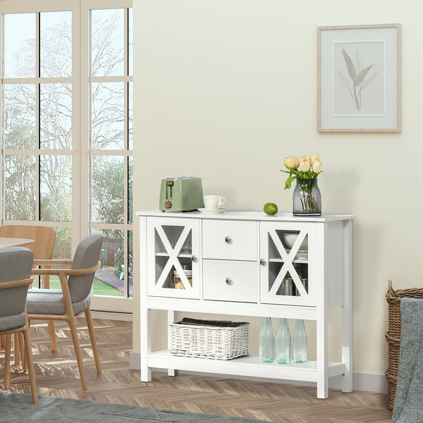 Homcom Coffee Bar Cabinet Sideboard Buffet With Storage Drawers And Glass Door White