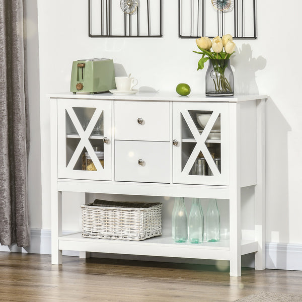 Homcom Coffee Bar Cabinet Sideboard Buffet With Storage Drawers And Glass Door White