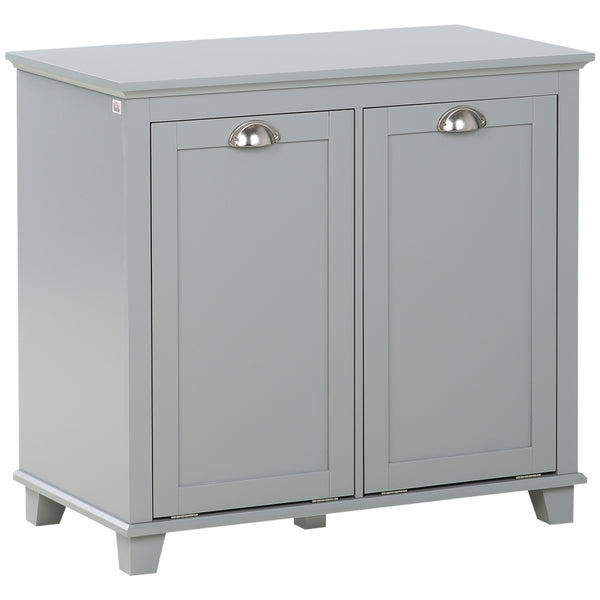 Homcom Compact Dual Tilt-Out Laundry Hamper Cabinet 2-Compartment Storage Modern Design Gray