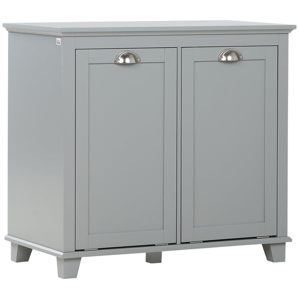 homcom Compact Dual Tilt-Out Laundry Hamper Cabinet 2-Compartment Storage Modern Design Gray