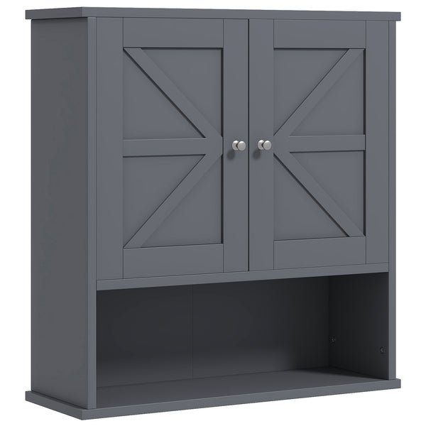 Homcom Farmhouse Bathroom Medicine Cabinet With Barn Doors And Adjustable Shelf Gray