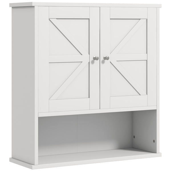 Homcom Farmhouse Bathroom Medicine Cabinet With Barn Doors And Adjustable Shelf White