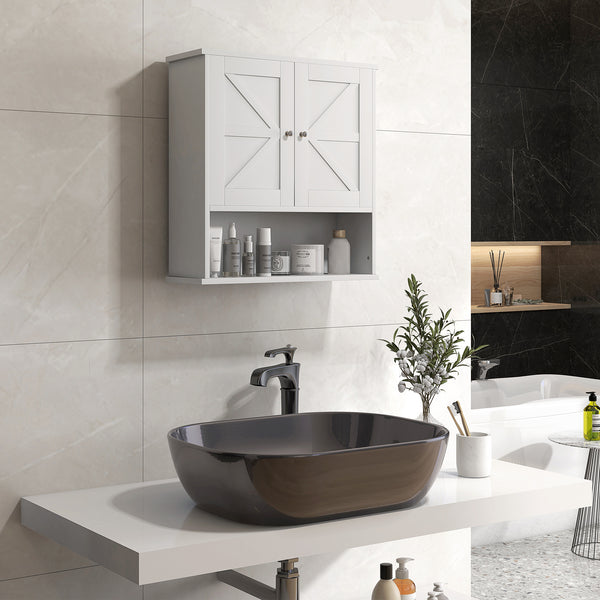 Homcom Farmhouse Bathroom Medicine Cabinet With Barn Doors And Adjustable Shelf White