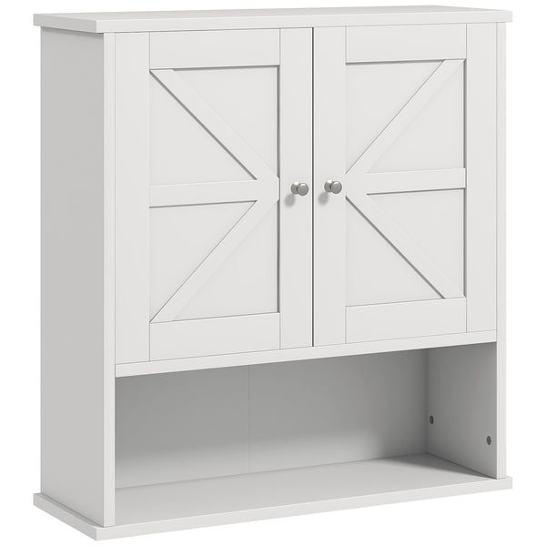 homcom Farmhouse Bathroom Medicine Cabinet with Barn Doors and Adjustable Shelf White