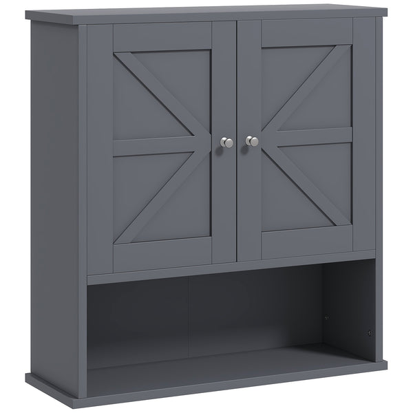 homcom Farmhouse Bathroom Medicine Cabinet with Barn Doors and Adjustable Shelf Gray