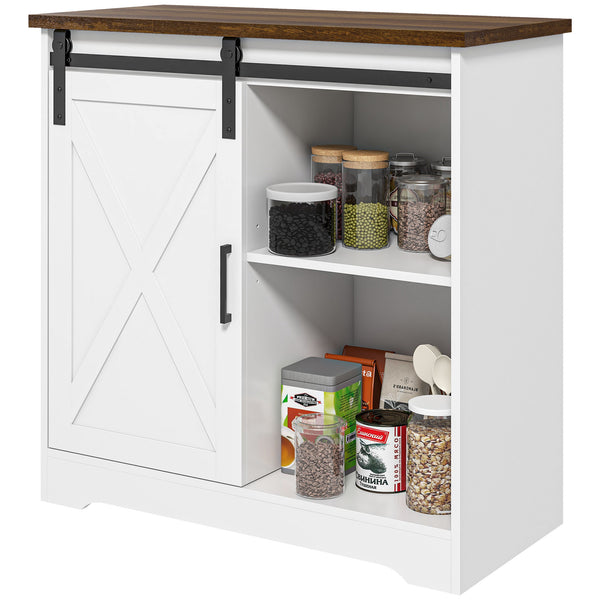Homcom Farmhouse Kitchen Sideboard Buffet Cabinet W/ Sliding Barn Door & Adjustable Shelf White