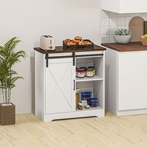 Homcom Farmhouse Kitchen Sideboard Buffet Cabinet W/ Sliding Barn Door & Adjustable Shelf White