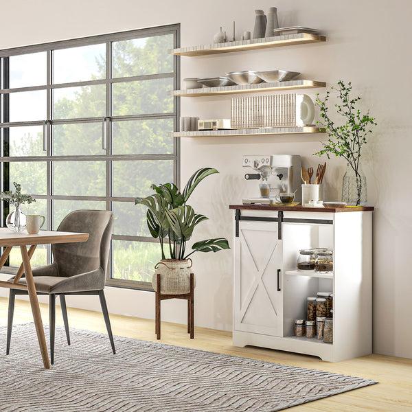 Homcom Farmhouse Kitchen Sideboard Buffet Cabinet W/ Sliding Barn Door & Adjustable Shelf White