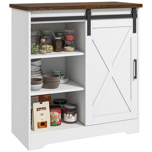 homcom Farmhouse Kitchen Sideboard Buffet Cabinet w/ Sliding Barn Door & Adjustable Shelf White