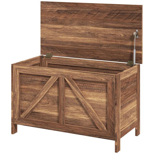 Homcom Farmhouse Lift Top Box Organizer With Safety Hinge For Bedroom Brown Oak