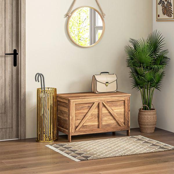 Homcom Farmhouse Lift Top Box Organizer With Safety Hinge For Bedroom Brown Oak