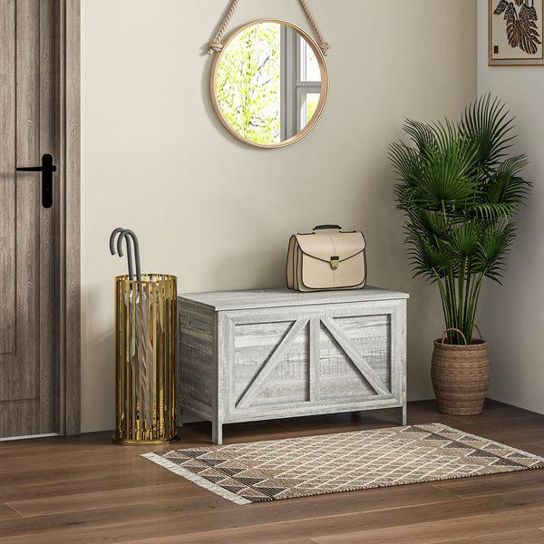 Homcom Farmhouse Lift Top Box Organizer With Safety Hinge For Bedroom Gray Wood Grain
