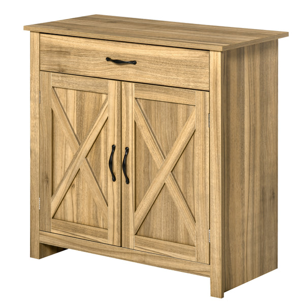 Homcom Farmhouse Sideboard Cabinet With Barn Doors Drawer & Adjustable Shelf Natural Wood Effect