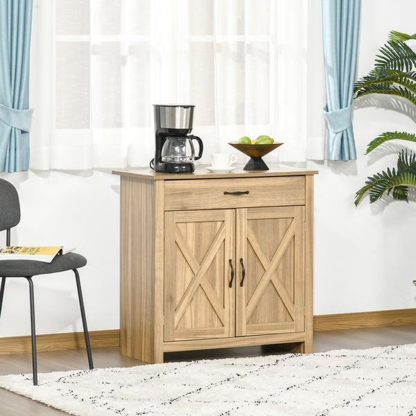 Homcom Farmhouse Sideboard Cabinet With Barn Doors Drawer & Adjustable Shelf Natural Wood Effect